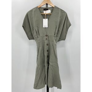 Quince Women's Vintage Wash Tencel Button Front Dress Olive Green S